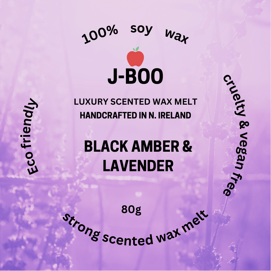 Black Amber & Lavender scented soy wax melt clam-shell 80g